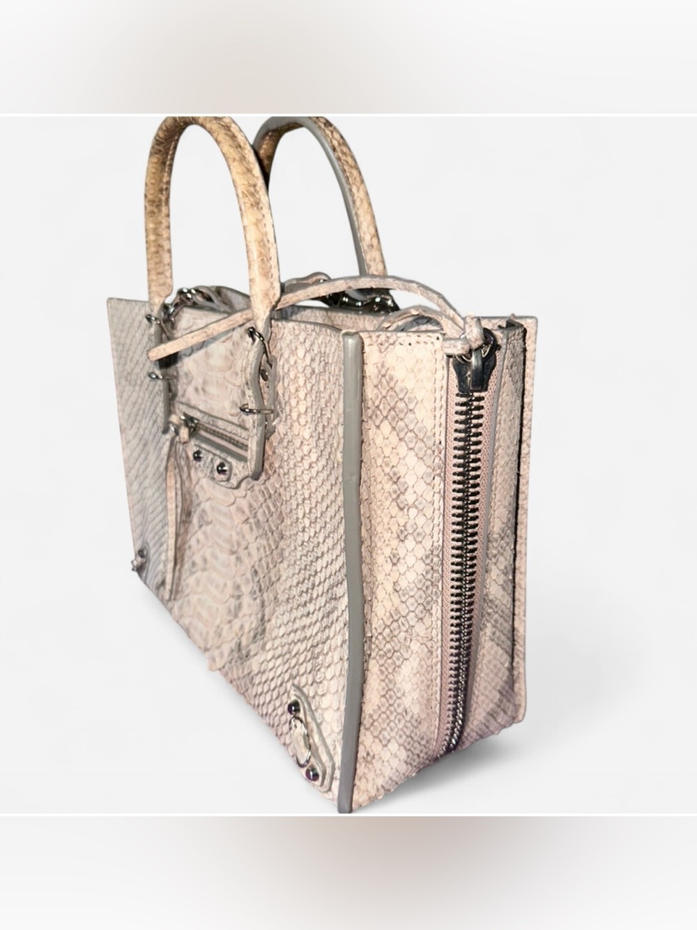 Balenciaga Python Mini Zip Around Tote  in Beige, Pale Pink & Gray Trim - Picture 7 of 8